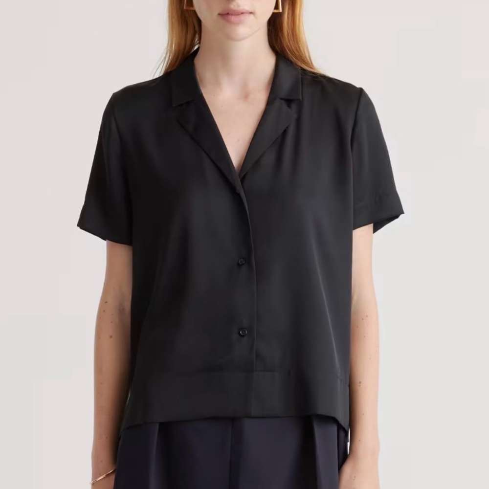 Quince Washable Stretch Silk Notch Collar Blouse